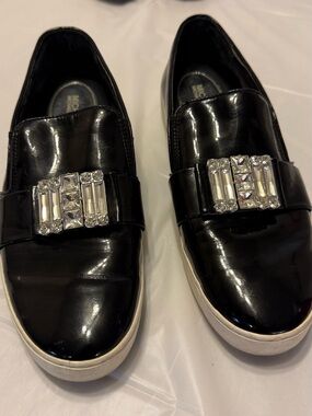 Michael Kors Black Patent Slip-On Sneakers with Crystal Accent